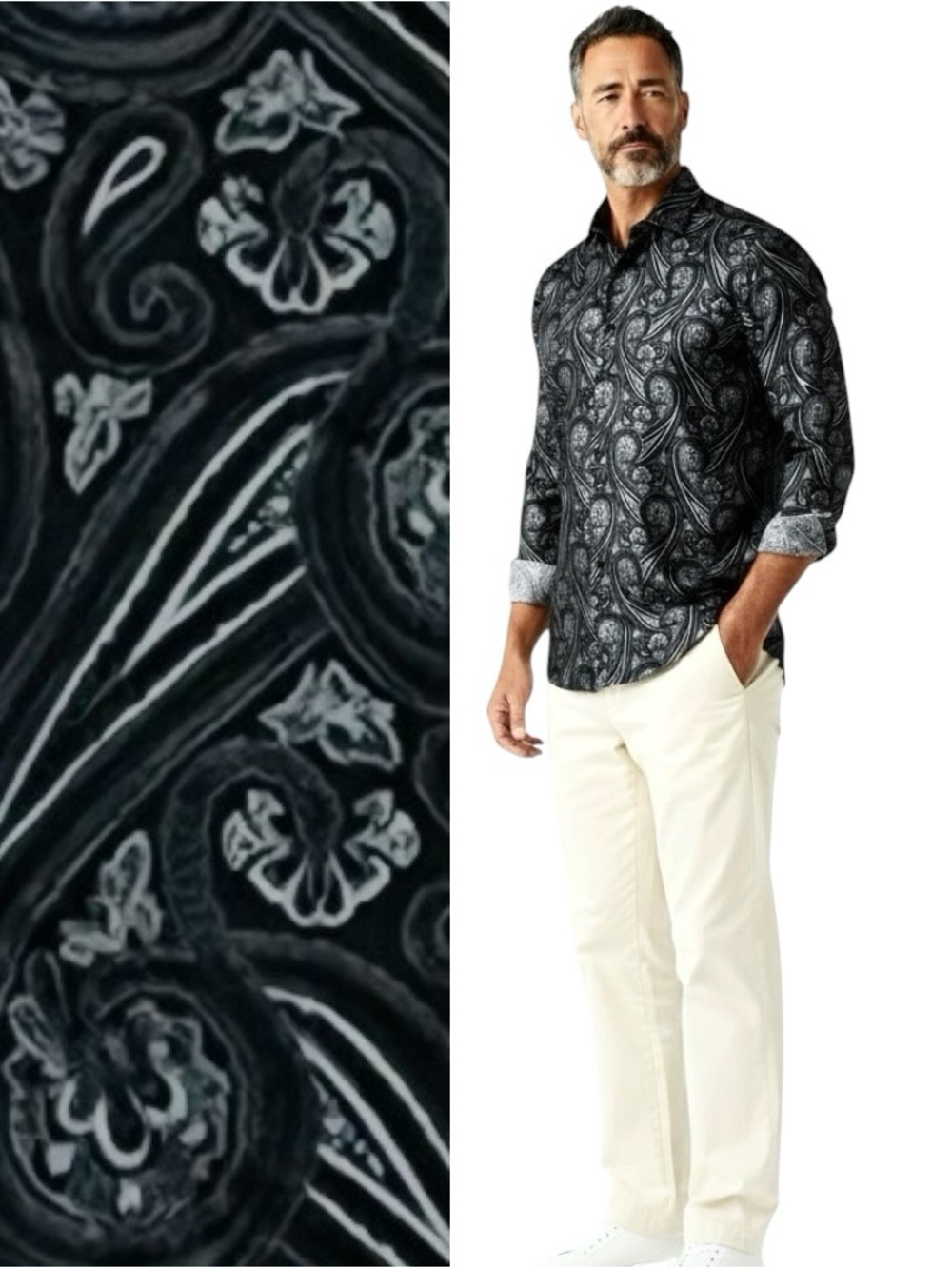 Barry Wang Shirt Black Gray Western Paisley Long Sleeve Button Down Sz XL NWOT